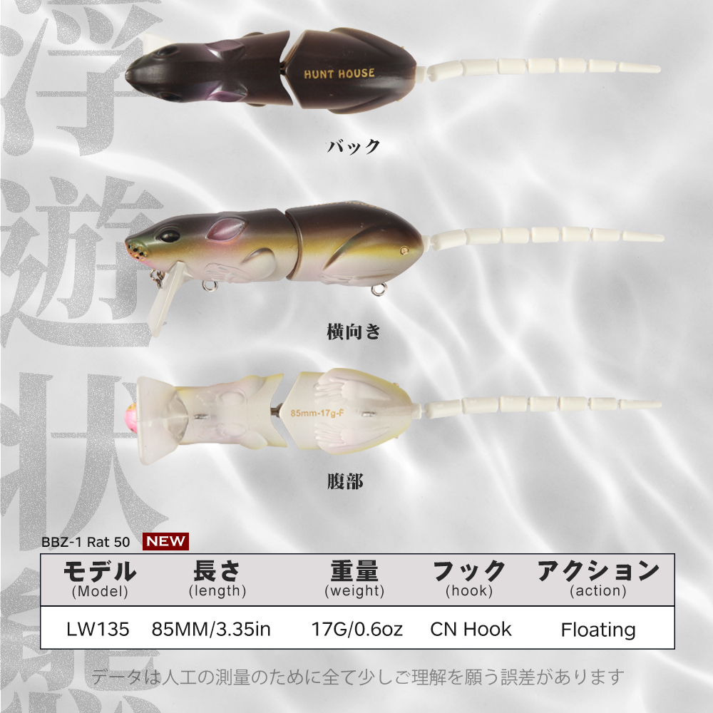 ハントハウス BBZ-1 ラットフィッシングルアー 85mm - Fishing Lure Popper のレビューと価格
